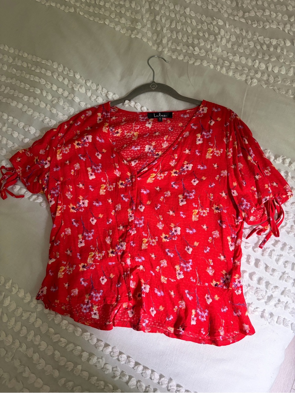 Lulu's Red Floral V-Neck Button-Front Blouse